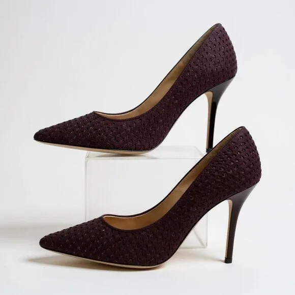 SALVATORE FERRAGAMO Susi Patch Burgundy Suede Pointy Toe Pumps Size 5.5 BNWT